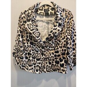 Clara Sun Woo Womens Jacket Animal Print Cropped Sz S Ruffle Sleeve Collared
